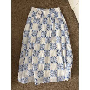 Mango Embroidered White & Blue Midi Skirt With Floral Pattern, new with tags